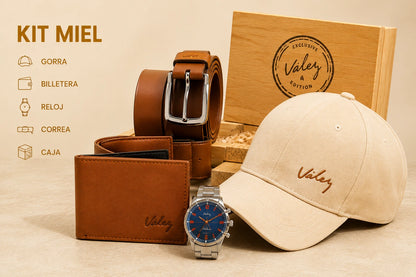 Super Set Correa Cuero 100% + billetera cuero 100% + Reloj + Gorra Hombre + estuché contramarcado Vélez